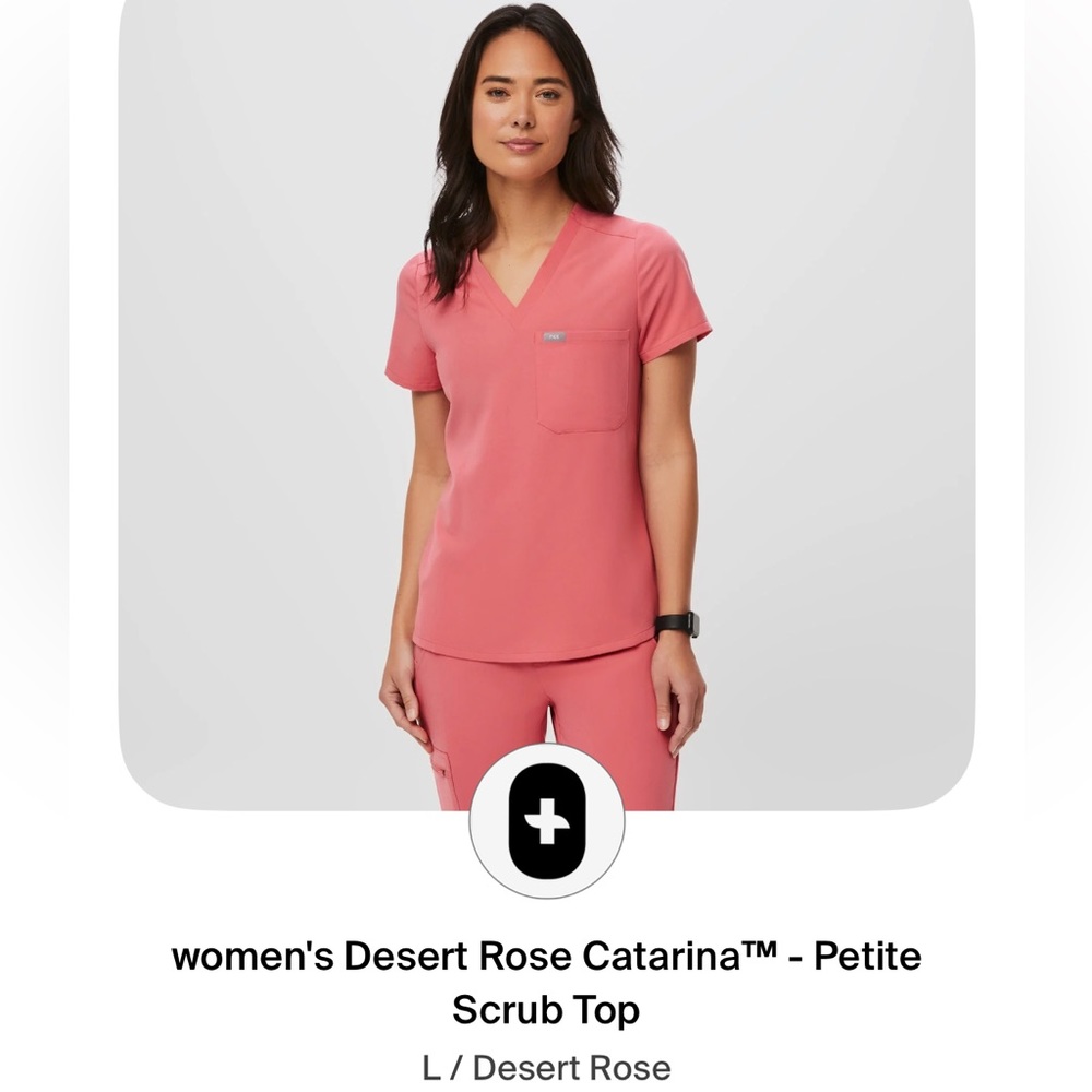 Figs Catarina One Pocket Scrub Top Desert Rose Size L